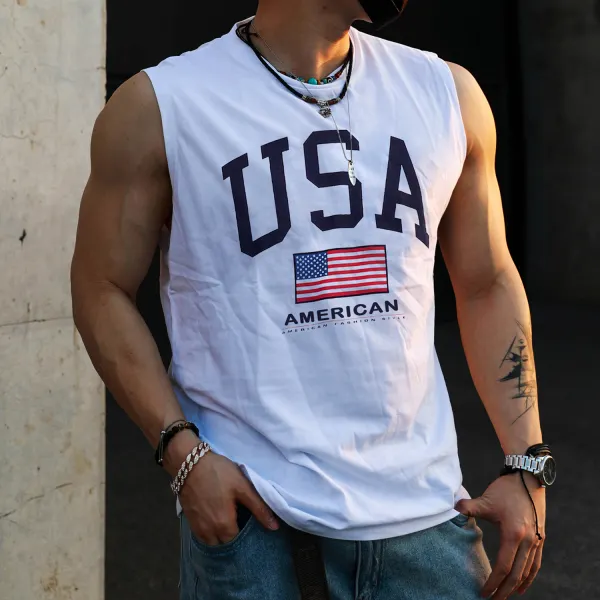 Retro Oversized USA Men's Tank Top - Jumbochic.com 