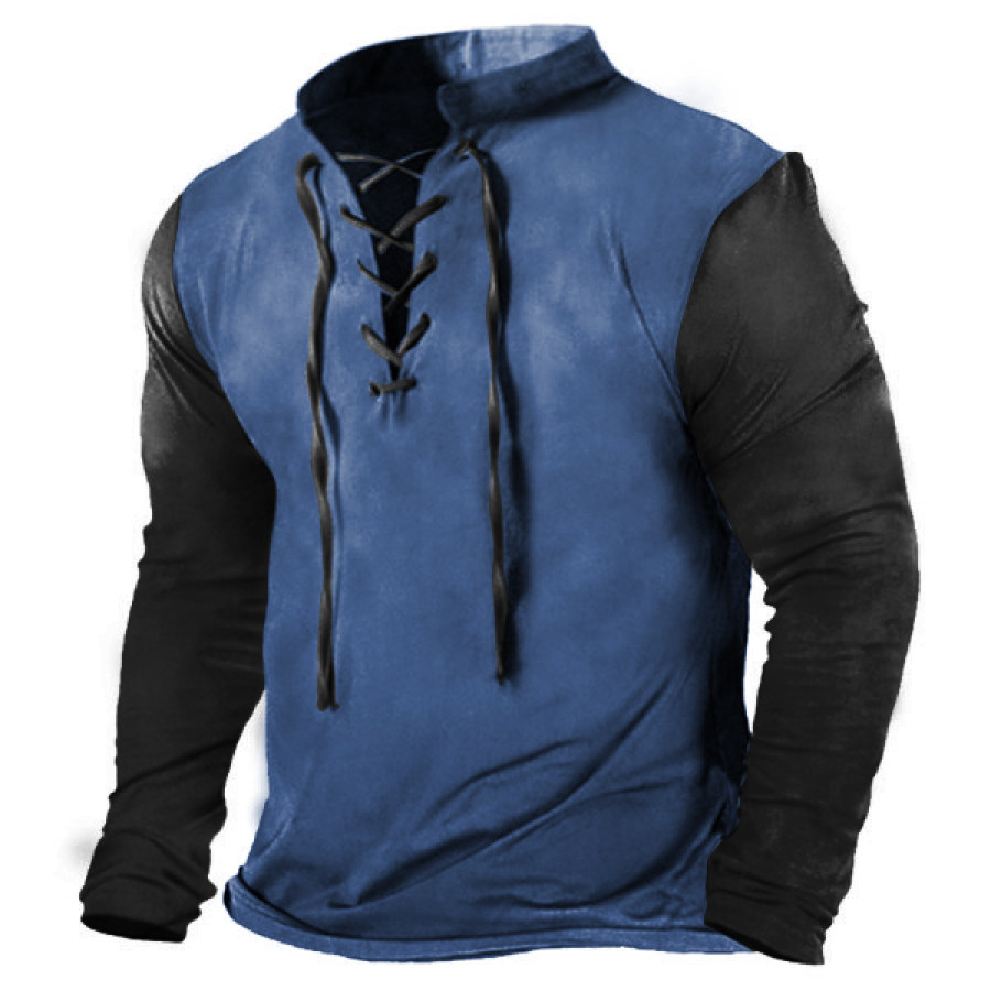 

Men's Vintage Contrast Drawstring Tactical Long Sleeve T-Shirt