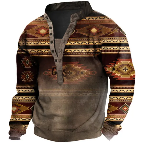 Men's Retro Ethnic Print Henley Collar Sweatshirt Only $20.89 - Wayrates.com 