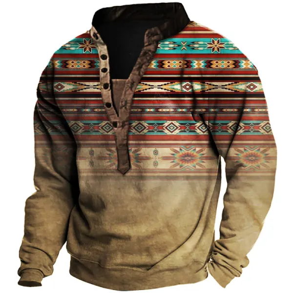 Men's Ethnic Print Henley Collar Sweatshirt Only $20.89 - Wayrates.com 