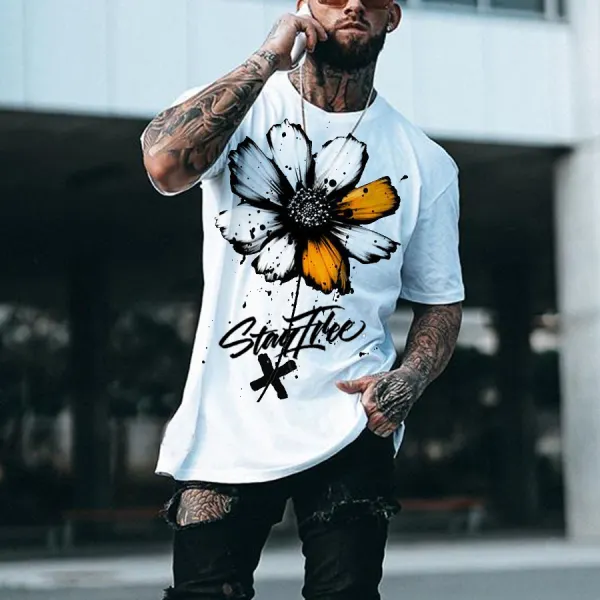 Fashion casual flower print T-shirt men - Keymimi.com 