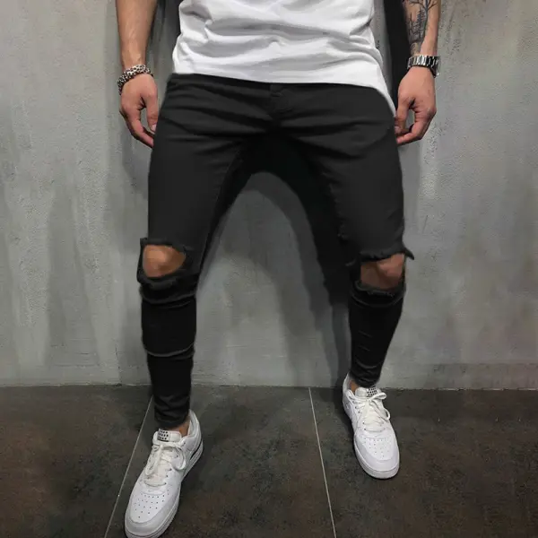 Tight-fitting Casual Solid Color Ripped Jeans Only $25.89 - Wayrates.com 