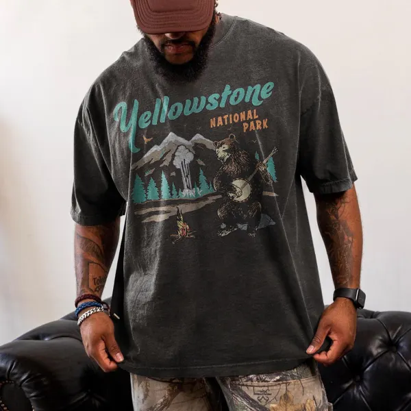 Retro Oversized Men's Yellowstone National Park T-shirt - Dozenlive.com 