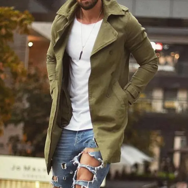 MenS Mid-Length Slim Trench Coat - Blaroken.com 