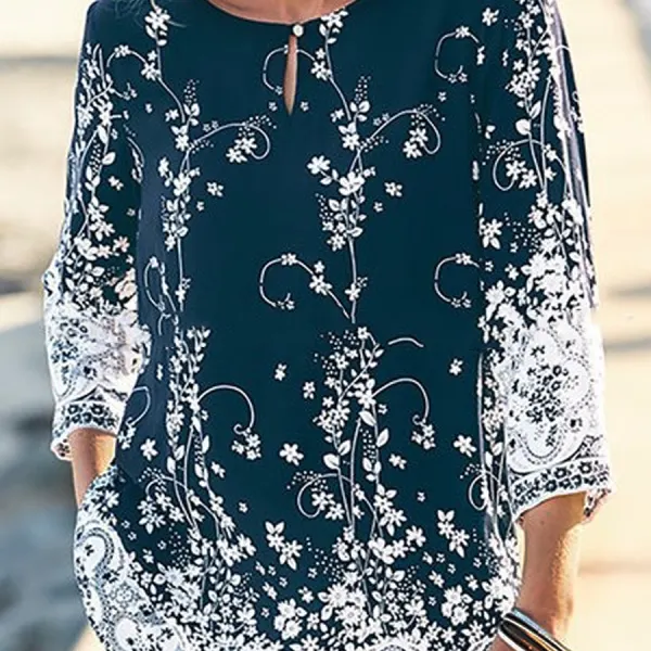 Vintage Print 3/4 Sleeve Top - Styletaken.chimpone.com 