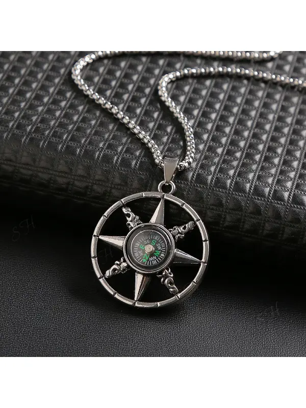 European And American Street Compass Necklace Men's Hip Hop Pendant Wild Personality Trendy Male Long Pendant Titanium Steel Jewelry - Aptkoi.com 