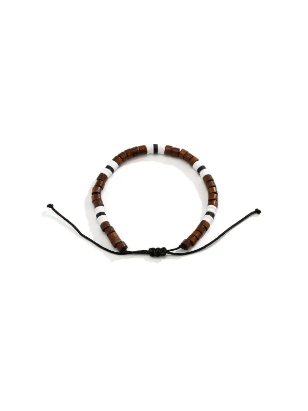 Men's Boho Handmade Double Colorblock Small Wooden Bead Bracelet - Aptkoi.com 