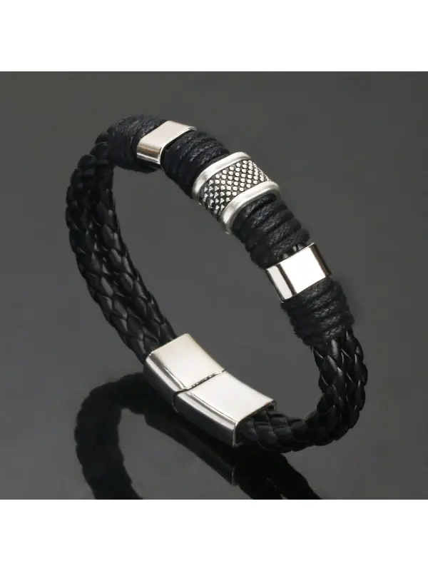 Men's Vintage Leather Magnet Clasp Bracelet - Localziv.com 