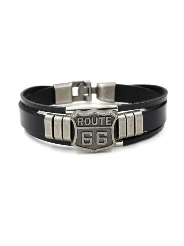 US Route 66 Leather Bracelet - Aptkoi.com 
