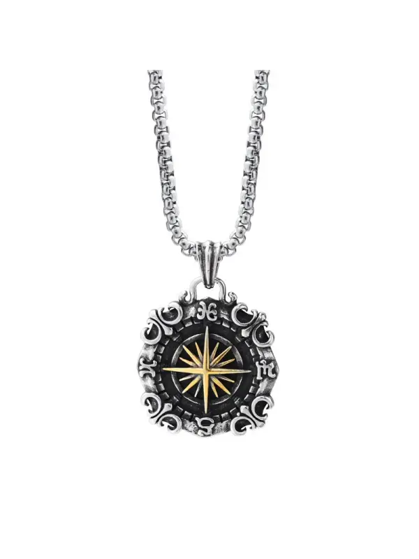 Mens Vintage Star Sea Compassium Steel Necklace - Aptkoi.com 