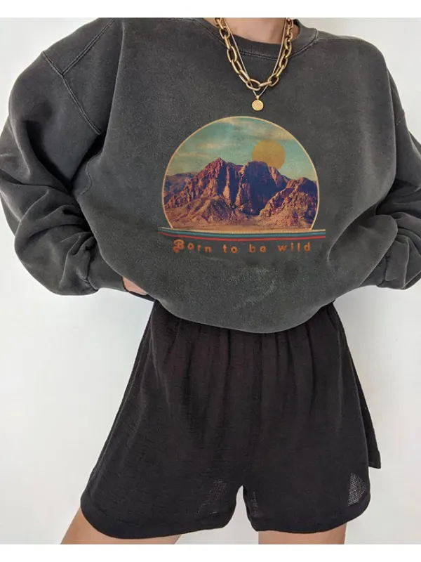 Canyon letter print all-match casual loose sweatshirt - Anrider.com 