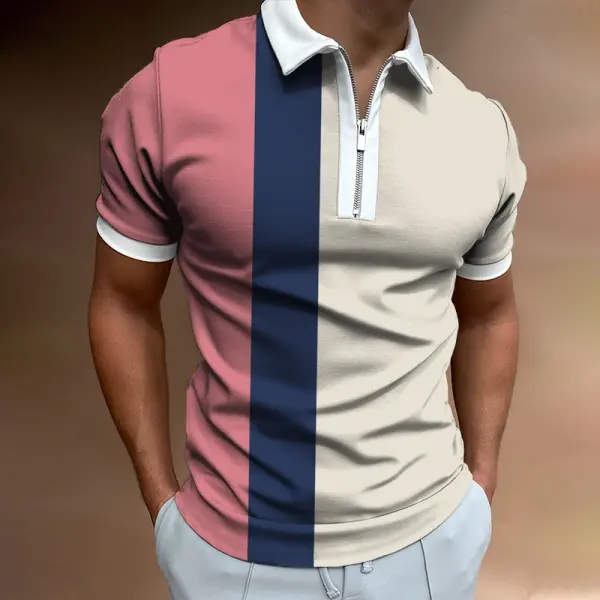 Colorblock Contrast Short-sleeved Polo Shirt - Keymimi.com 