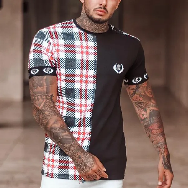 Checked poker color matching short-sleeved T-shirt - Bustalent.com 