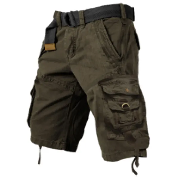 Men's Vintage Multi-pocket Drawstring Cotton Cargo Shorts - Blaroken.com 