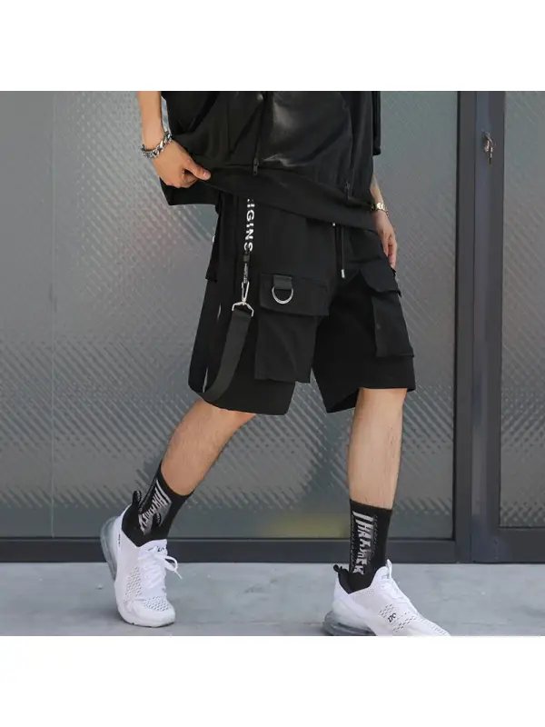Strapped Drawstring Black Shorts Pants - Machoup.com 