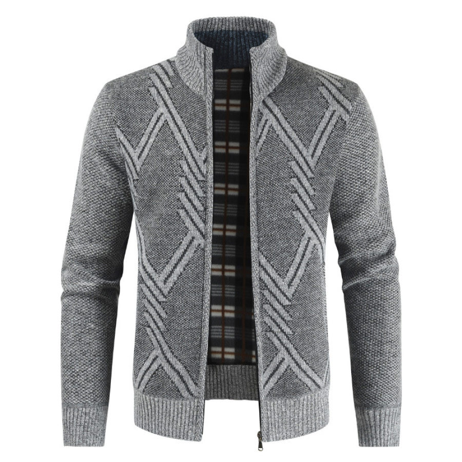 

Mens Knitted Cardigan Thick Sweater Full Zip Stand Collar Warm Jumper