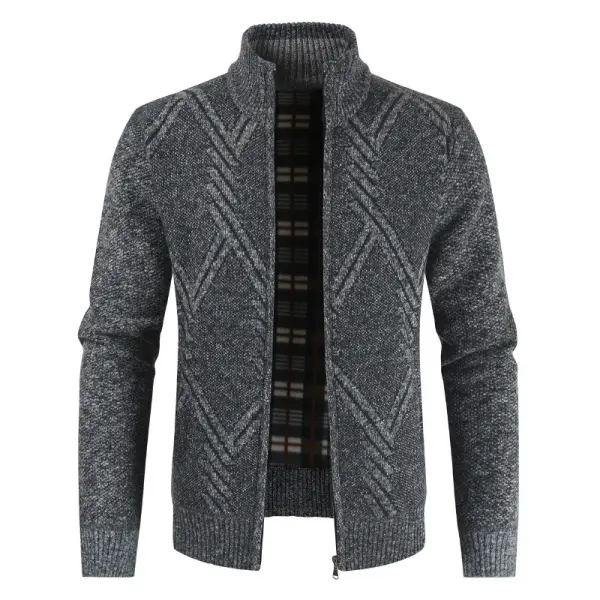 Mens Knitted Cardigan Thick Sweater Full Zip Stand Collar Warm Jumper - Wayrates.com 