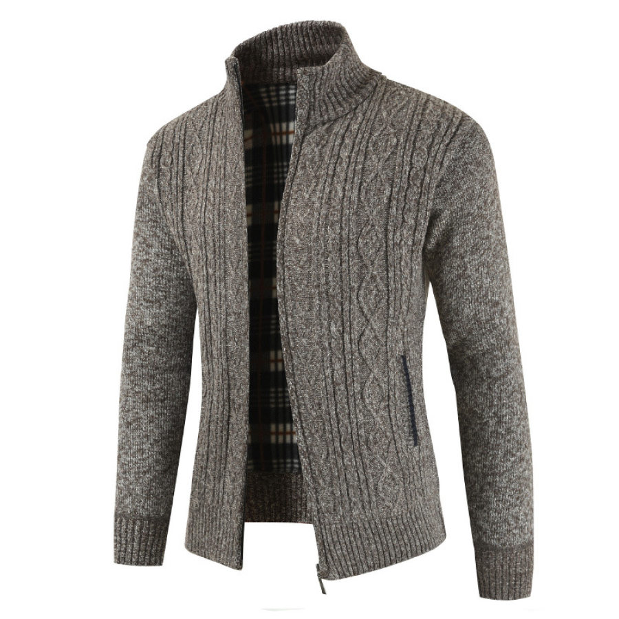 

Mens Knitted Cardigan Thick Sweater Full Zip Stand Collar Warm Jumper Fleece Lined Winter Coat