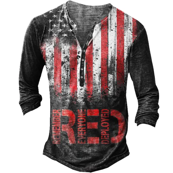 RED Notice Men's Vintage Henley Button Long Sleeve Shirt - Menzfolk.com 