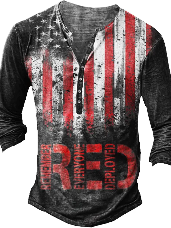 RED Notice Men's Vintage Henley Button Long Sleeve Shirt - Simplyion.com 