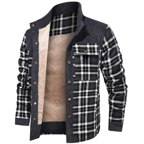Men's Retro Check Pattern Stitching Warm Wanderer Jacket - Albionstyle.com 