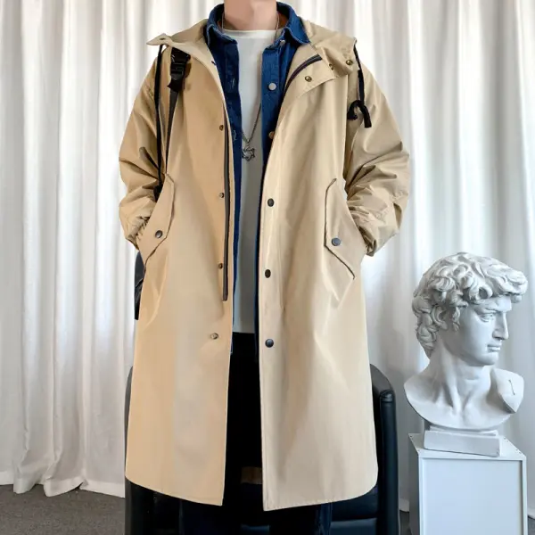 Stylish Solid Color Pocket Hooded Trench Coat - Honeylop.chimpone.com 