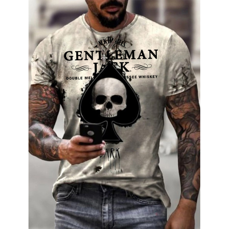 

Mens Skull Whiskey Print Casual T-shirt