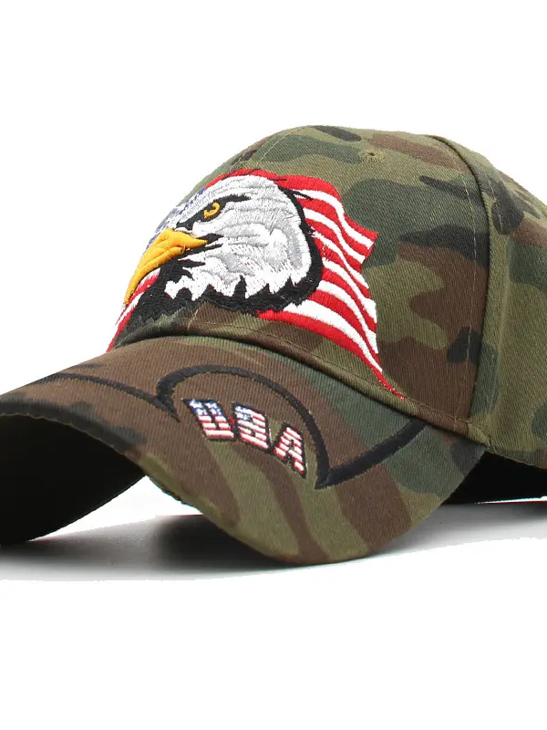 Men's Color Blocked Embroidered Eagle Sunscreen Baseball Cap - Menbarn.com 