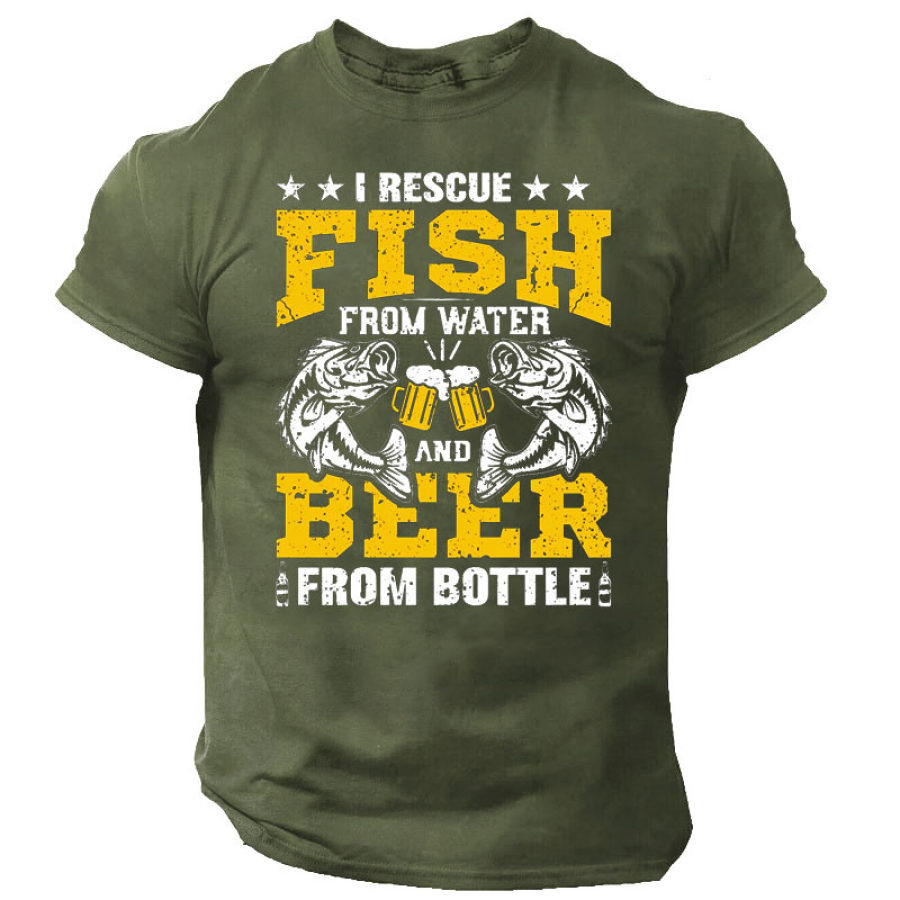 

I Rescue Fish From Water & Beer From Bottles Men's Cotton Short Sleeve Crew Neck T-Shirt