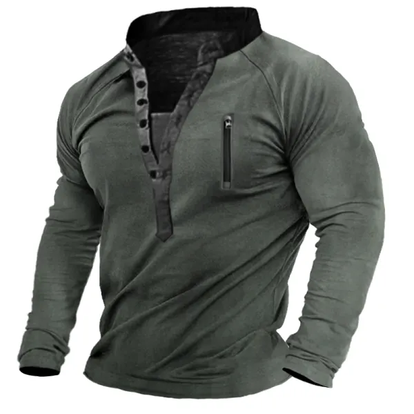 Men's Outdoor Tactical Print Henley Shirt - Elementnice.com 