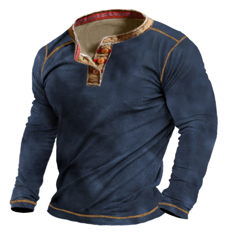 

Men's Outdoor Tactical Patchwork Print Henley Shirt