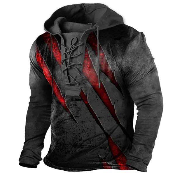Men's Vintage Outdoor Tactical Lace-Up Hooded T-Shirt - Cotosen.com 