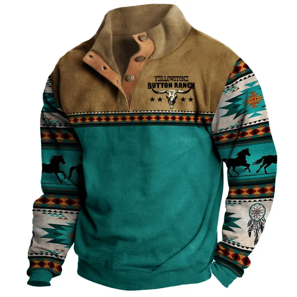 Men's Vintage Western Yellowstone Colorblock Zipper Stand Collar Sweatshirt Only $36.89 - Wayrates.com 