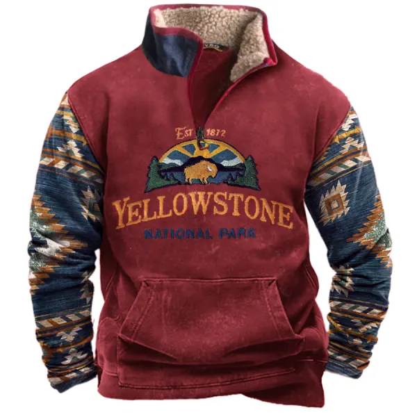 Men's Vintage Western Ethnic Style Yellowstone Zipper Stand Collar Sweatshirt Only $23.89 - Wayrates.com 