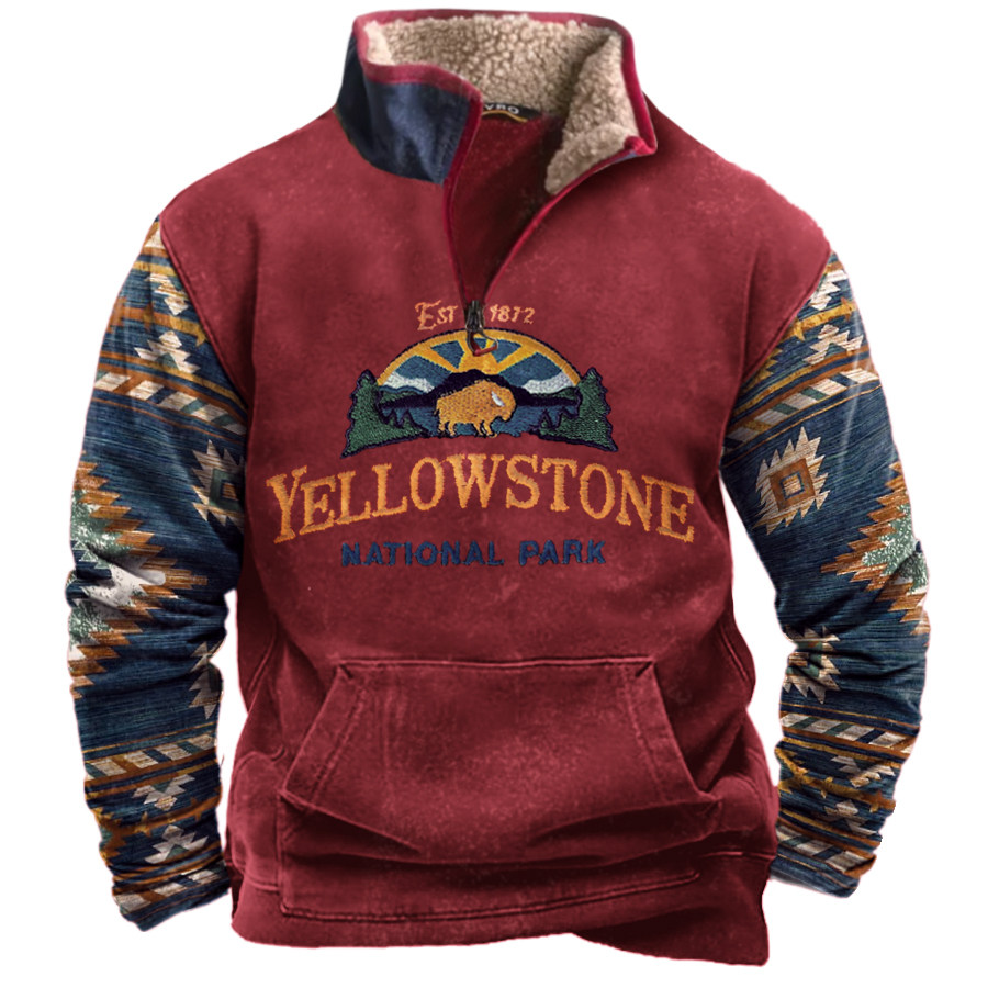 

Men's Vintage Western Ethnic Style Yellowstone Zipper Stand Collar Sweatshirt