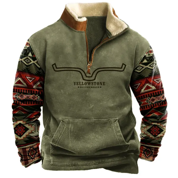 Men's Vintage Western Yellowstone Colorblock Zipper Stand Collar Sweatshirt Only $23.89 - Wayrates.com 