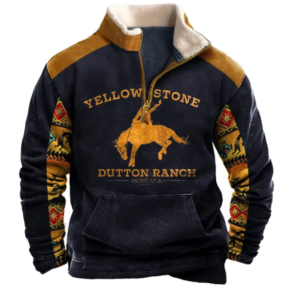 Men's Vintage Western Yellowstone Colorblock Zipper Stand Collar Sweatshirt Only $23.89 - Wayrates.com 