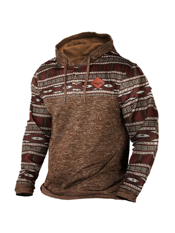 Men's Outdoor Vintage Western Print Block Hoodie - Anrider.com 