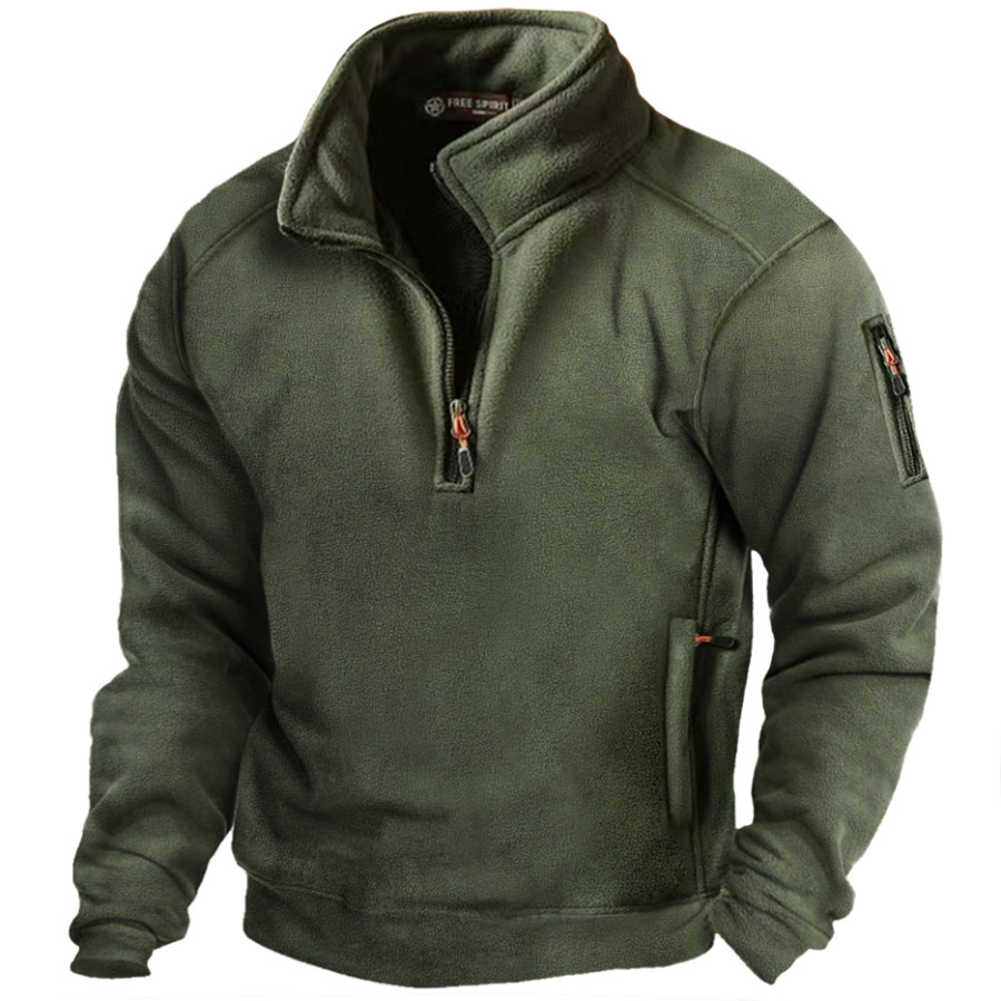 

Men's Outdoor Stand Collar Zipper Bottom Fleece Sweatshirt Jacket