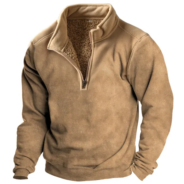 Men's Outdoor Thickened Warm Stand Collar Zipper Bottom Fleece Sweatshirt Jacket - Honeylop.chimpone.com 