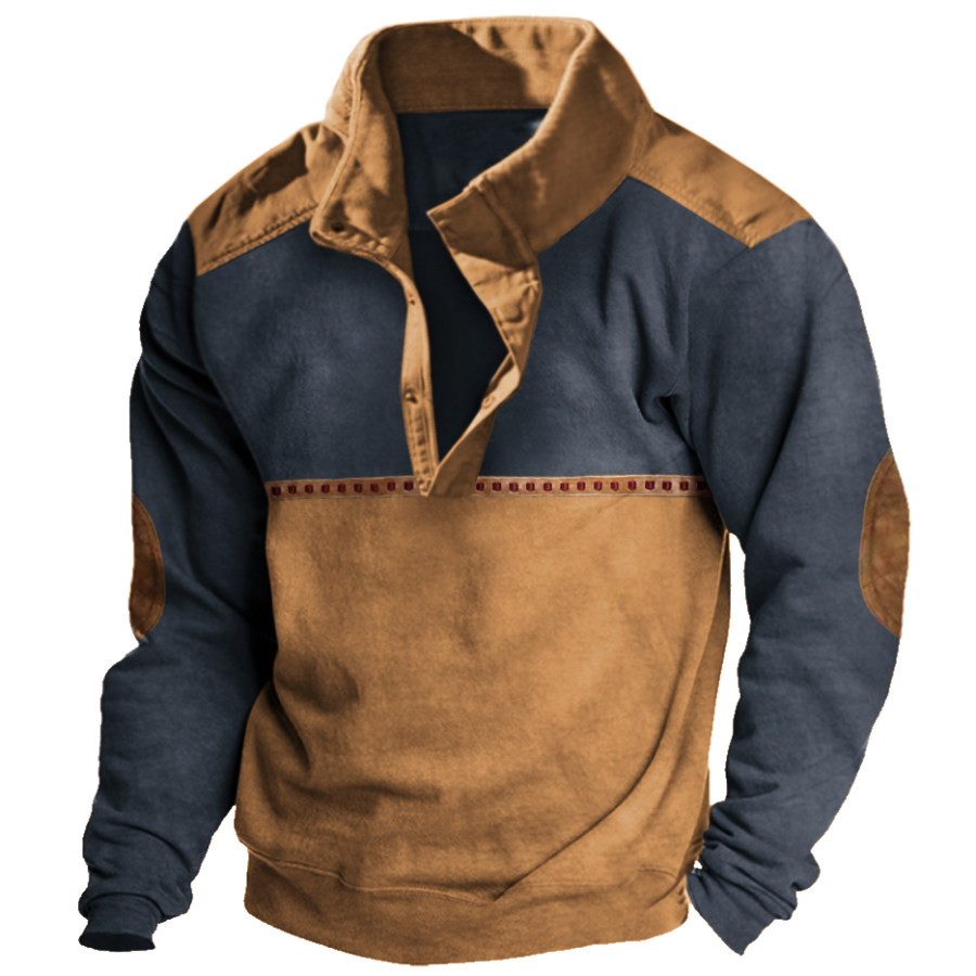 

Men's Vintage Colorblock Stand Collar Sweatshirt