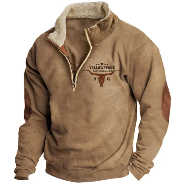 Men's Vintage Western Yellowstone Zipper Stand Collar Sweatshirt Only $31.89 - Wayrates.com 