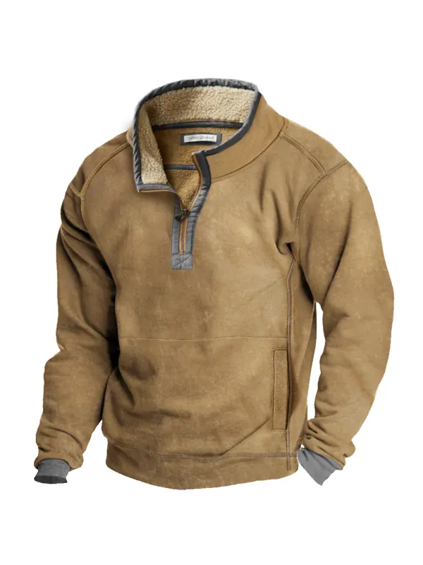 Men's Vintage Zip Stand Collar Sweatshirt - Timetomy.com 