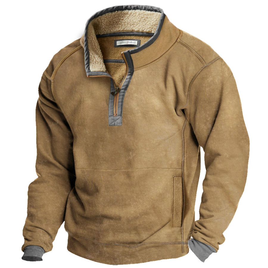 

Men's Vintage Zip Stand Collar Sweatshirt