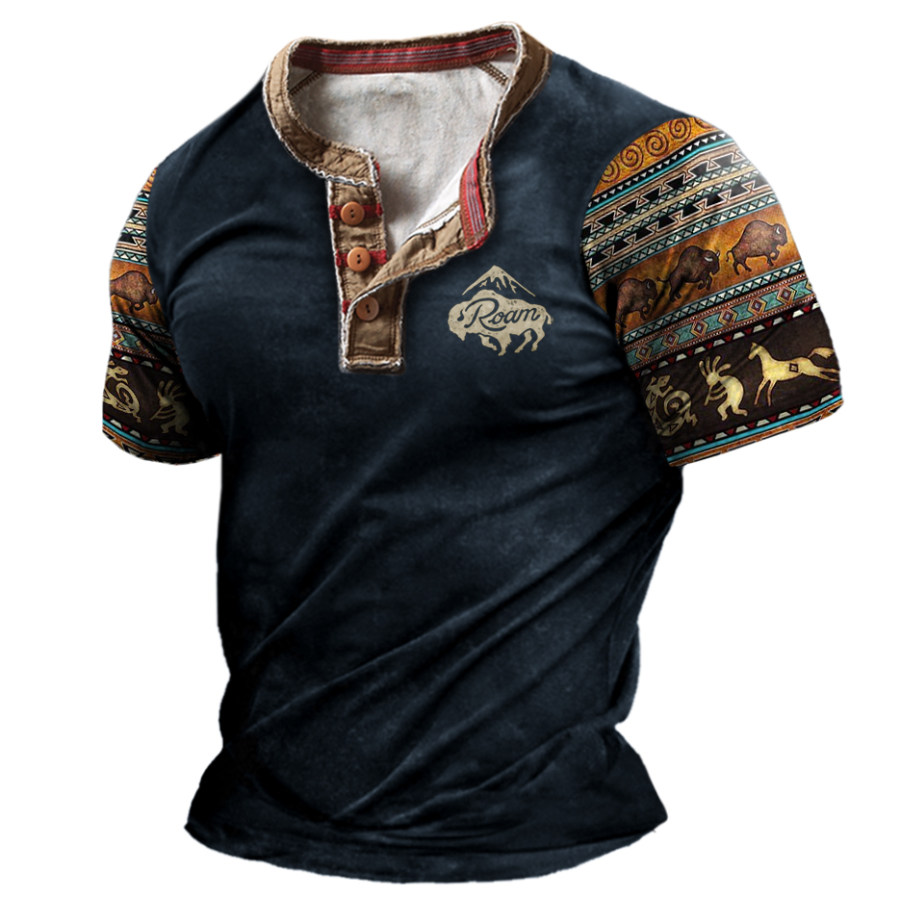 

Men's Vintage Western Yellowstone Colorblock V-Neckr Short Sleeve T-Shirt