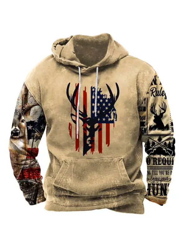 Vintage Men's Outdoor American Deer Print Hoodie - Timetomy.com 