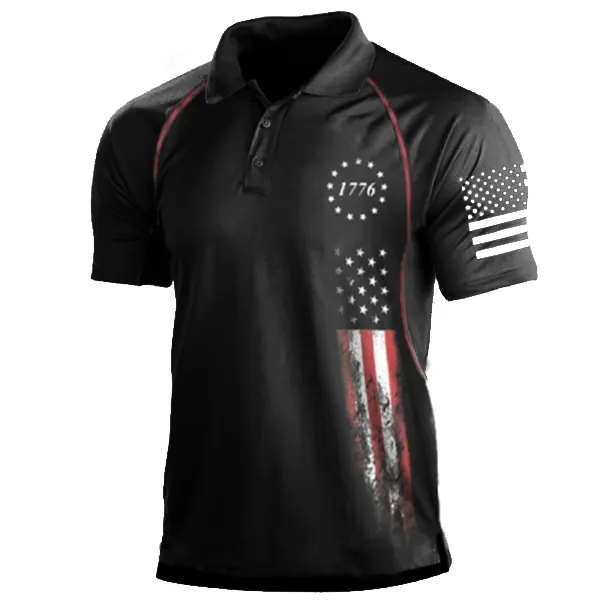 Men's 1776 Independence Day American Flag Print Patriotic Polo Shirt - Rabclub.com 