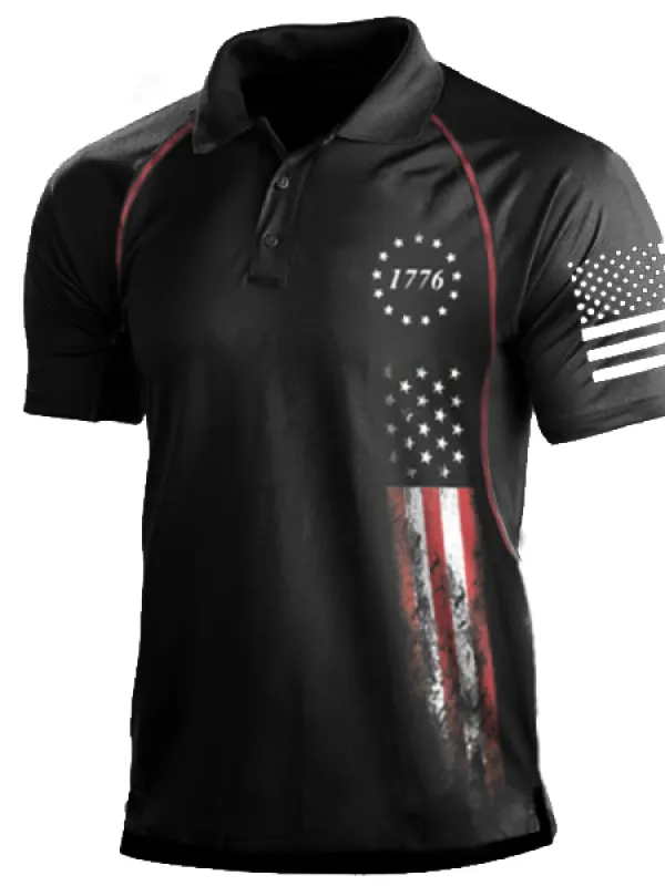 Men's 1776 Independence Day American Flag Print Patriotic Polo Shirt - Pragmaace.com 