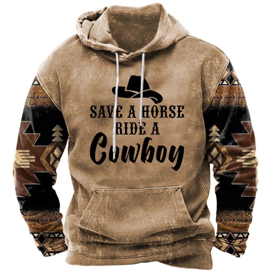 

Men's Western Save A Horse Ride A Cowboy Print Hoodie