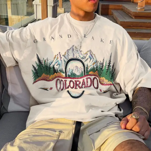 Retro Men's COLORADO Print Oversized T-shirt - Wayrates.com 